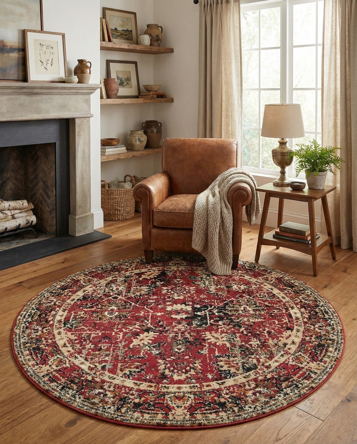 Neptune Elegance Collection Area Rug -  Galatea (Burgundy) Round Burgundy  lifestyle 69