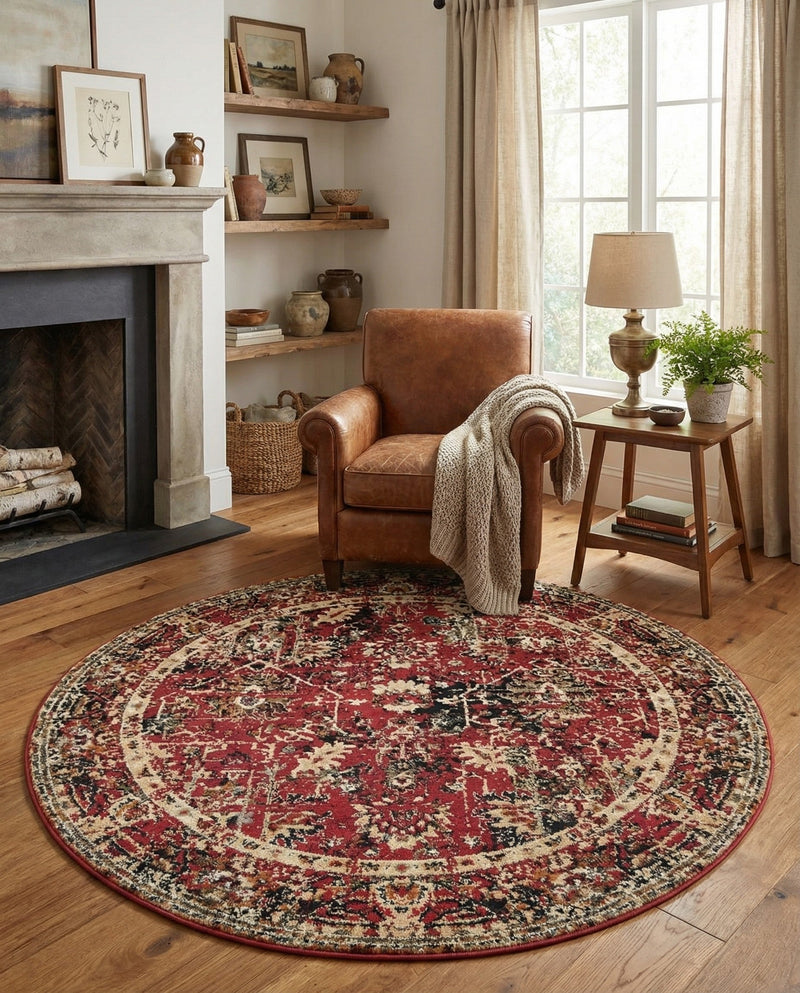Neptune Elegance Collection Area Rug -  Galatea (Burgundy) Round Burgundy  lifestyle 69