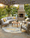 Seaside Blooms Collection Area Rug -  Blossom Round Gray Ivory Yellow  lifestyle 57