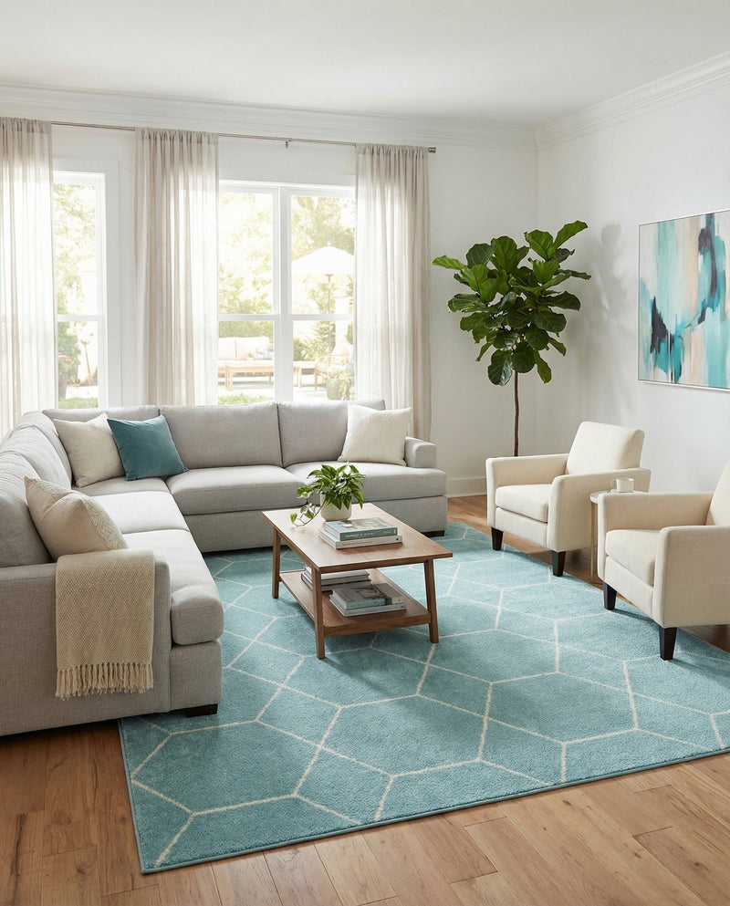 Trellis Mosaic Collection Area Rug - Arborville (Light Blue) Rectangle Light Blue  lifestyle 4