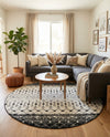 Mediterranean Lattice Collection Area Rug -  Casablanca (Black and White) Round Black and White  lifestyle 26