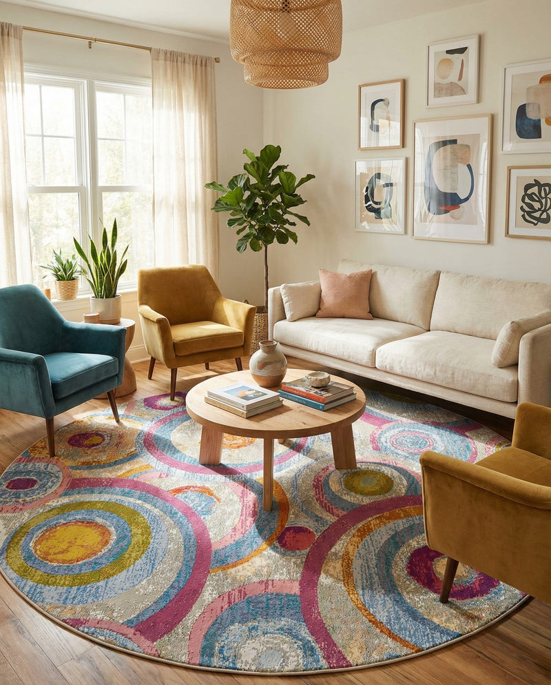 Urban Terrace Collection Area Rug -  Plaza Round Multi  lifestyle 51