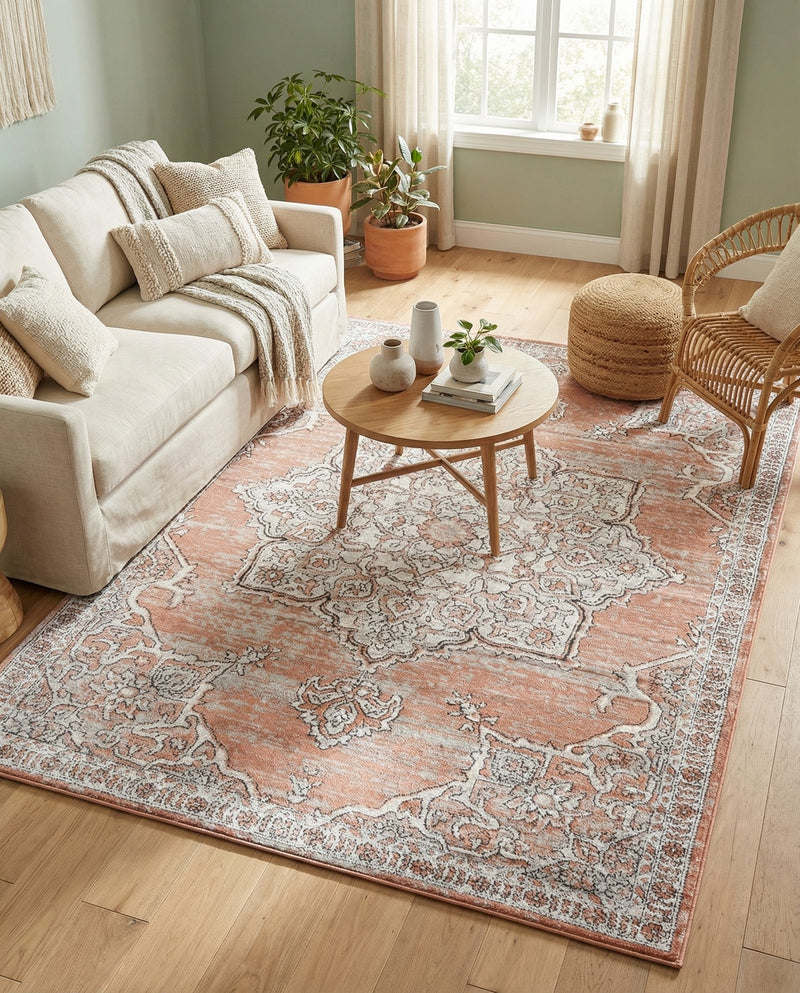 Mykonos Manor Collection Area Rug -  Tinos (Salmon Pink) Rectangle Salmon Pink  lifestyle 16
