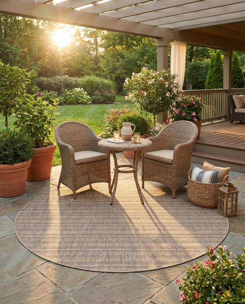 Seaside Stripes Collection Area Rug -  Boardwalk (Natural) Round Natural  lifestyle 27
