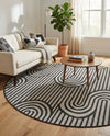 Urban Terrace Collection Area Rug -  Uptown Round Black and White  lifestyle 70