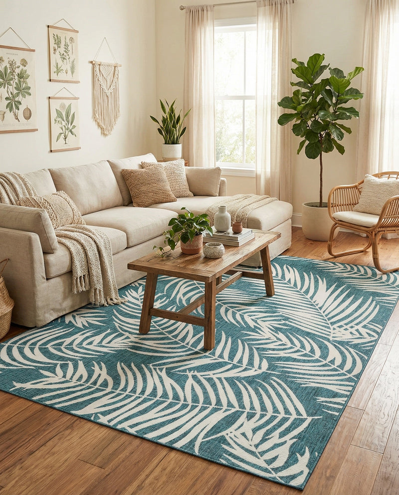 Seaside Blooms Collection Area Rug - Verdure (Teal) Rectangle Teal  lifestyle 16