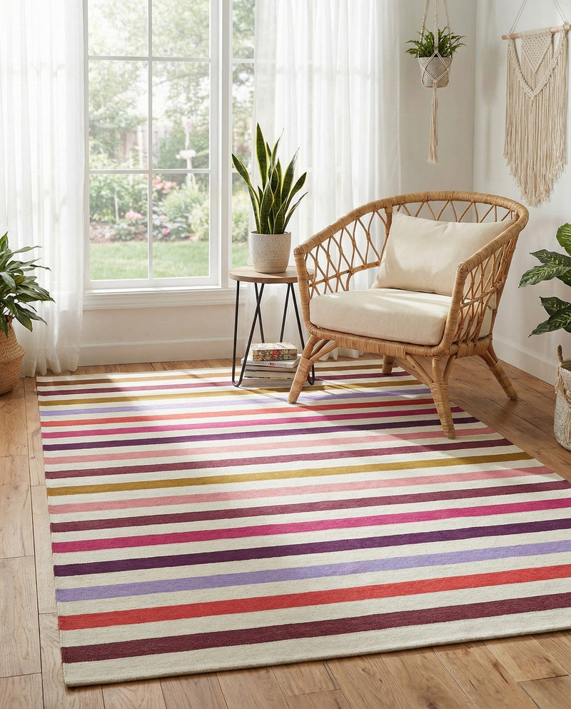 Seaside Stripes Collection Area Rug - Azul Rectangle White  lifestyle 9