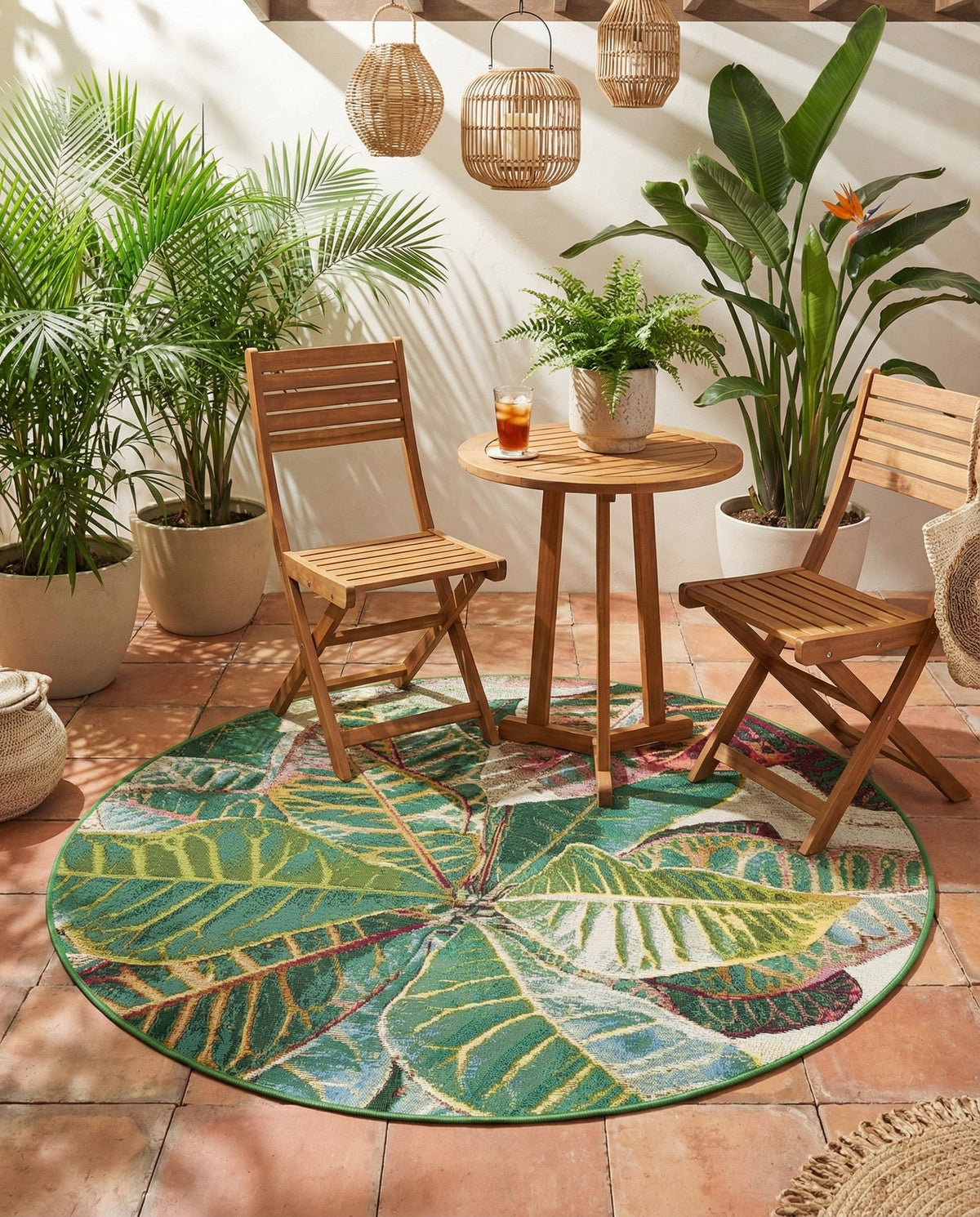 Seaside Blooms Collection Area Rug -  Fern Round Multi  lifestyle 116