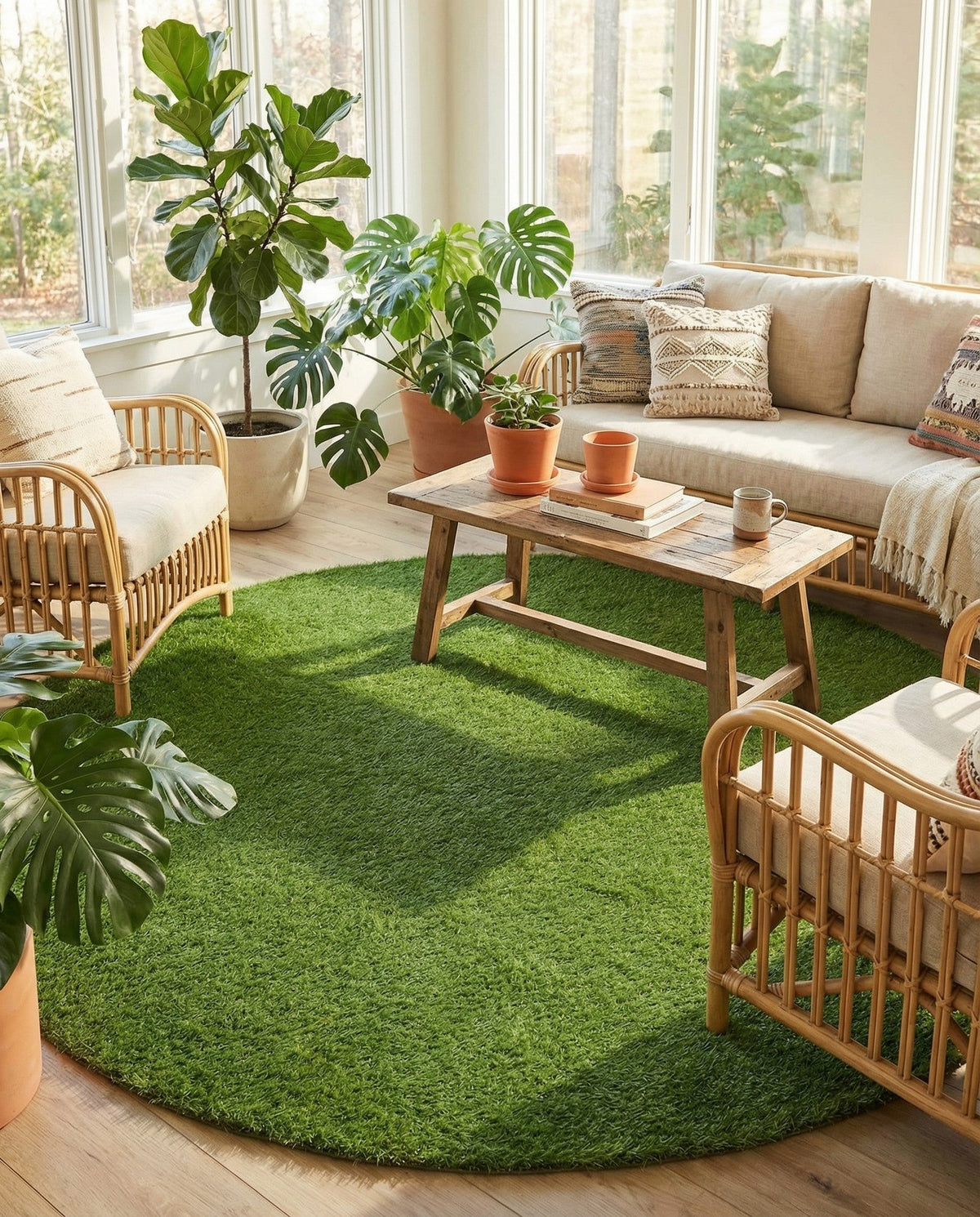 Meadow Retreat Collection Area Rug - Glen Round Green  lifestyle 147