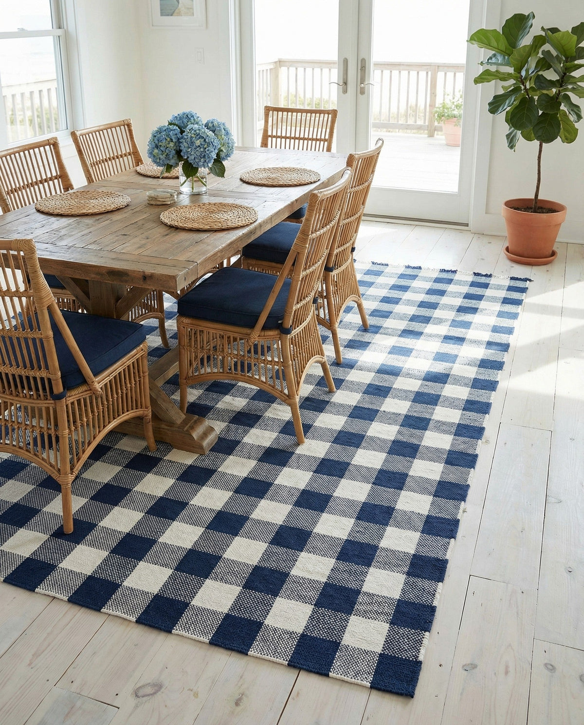 Sustainable Grid Indoor-Outdoor Oasis Collection Area Rug - Savannah Rectangle Navy Blue  lifestyle 46