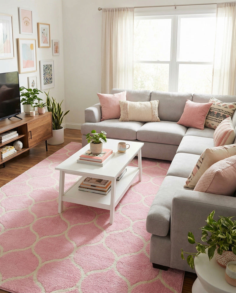 Trellis Mosaic Collection Area Rug -  Pergolatown (Light Pink) Rectangle Light Pink  lifestyle 3