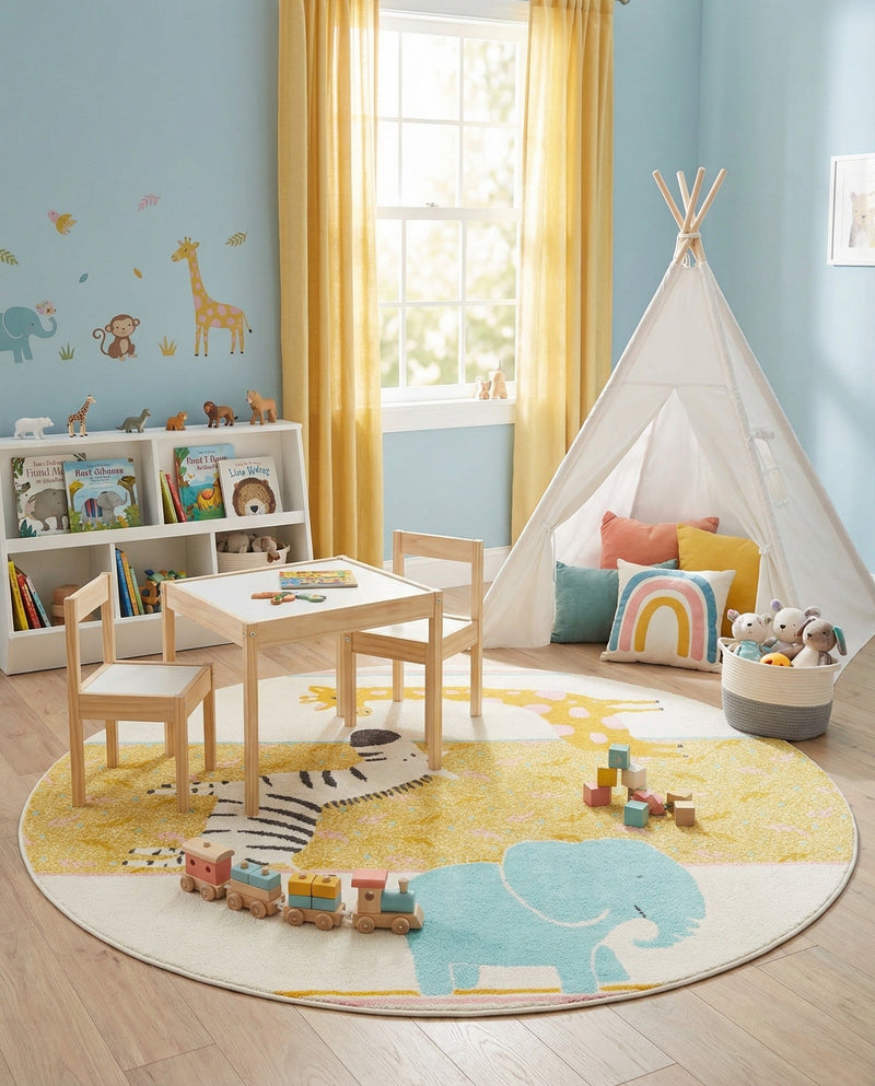 Wonder Tykes Collection Area Rug -  Wonderland Round Ivory  lifestyle 43