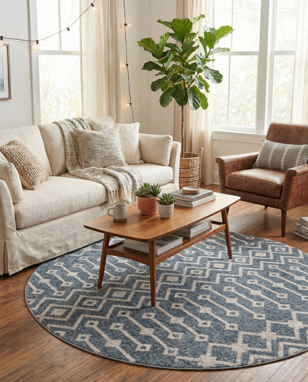 Geo Garden Lattice Collection Area Rug -  Andalusia Round Harbor Blue  lifestyle 140