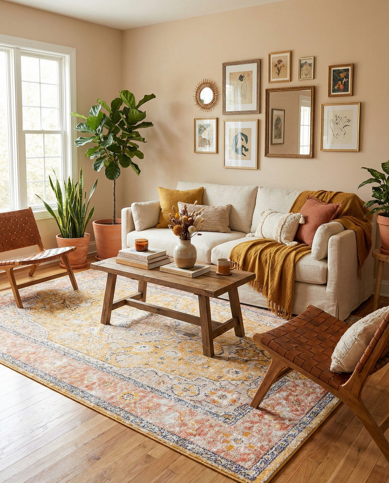 Seville Stripes Collection Area Rug - Cadiz (Yellow) Rectangle Yellow  lifestyle 21