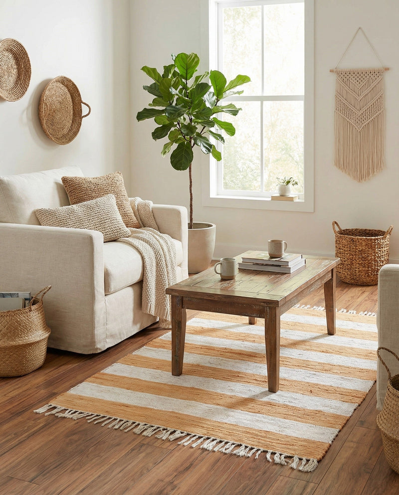Tassel Trail Collection Area Rug - Pathway (Beige) Rectangle Beige  lifestyle 16