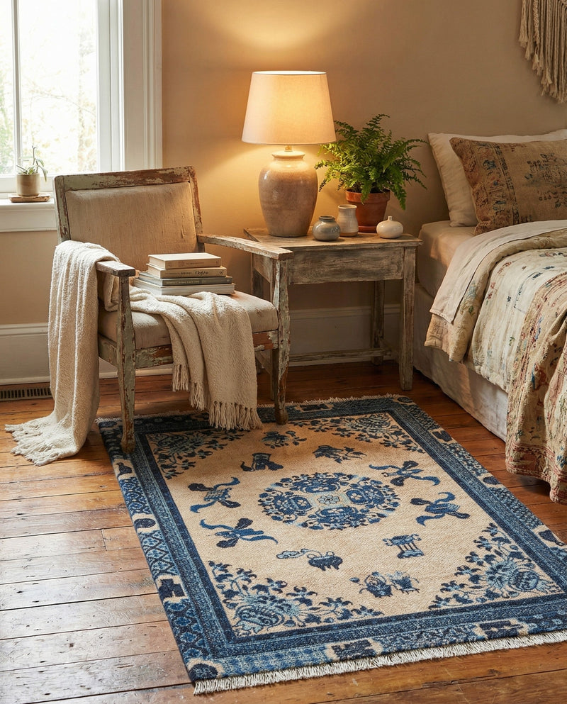 Bazaar Chic Collection Area Rug -  Casablanca Rectangle Ivory and Blue  lifestyle 5