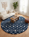 Berber Lattice Shag Collection Area Rug - Atlas (Navy Blue) Round Navy Blue  lifestyle 85