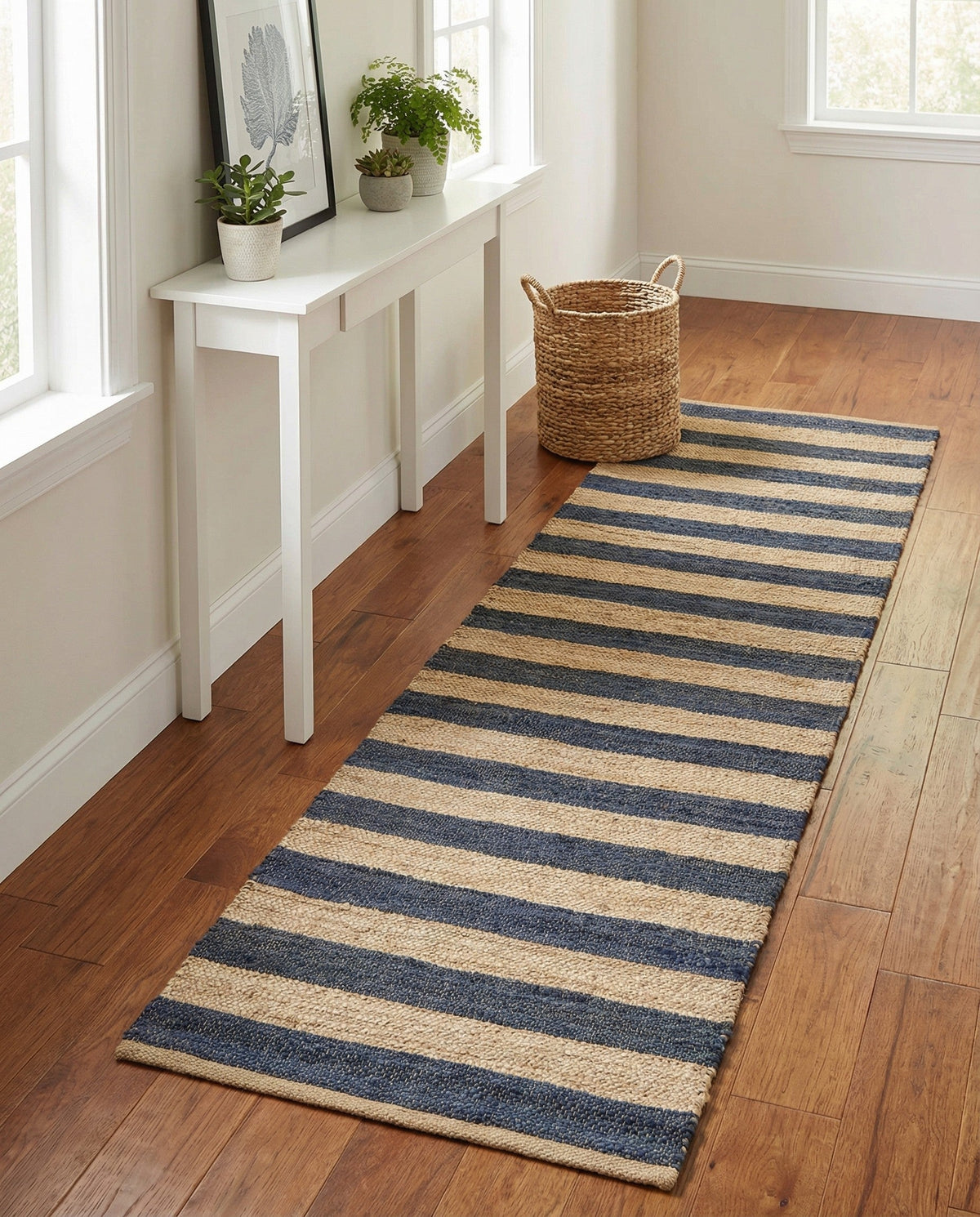 Woven Seaside Jute Collection Area Rug - Nantucket Runner Navy Ivory  lifestyle 134