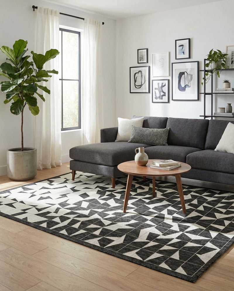 Urban Terrace Collection Area Rug -  Mercer Rectangle Black and White  lifestyle 13