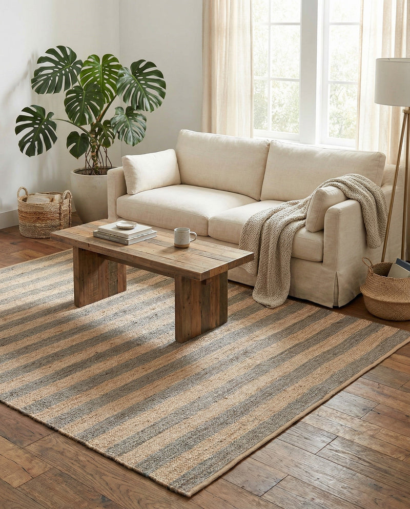 Woven Seaside Jute Collection Area Rug - Nantucket Rectangle Gray Ivory  lifestyle 20