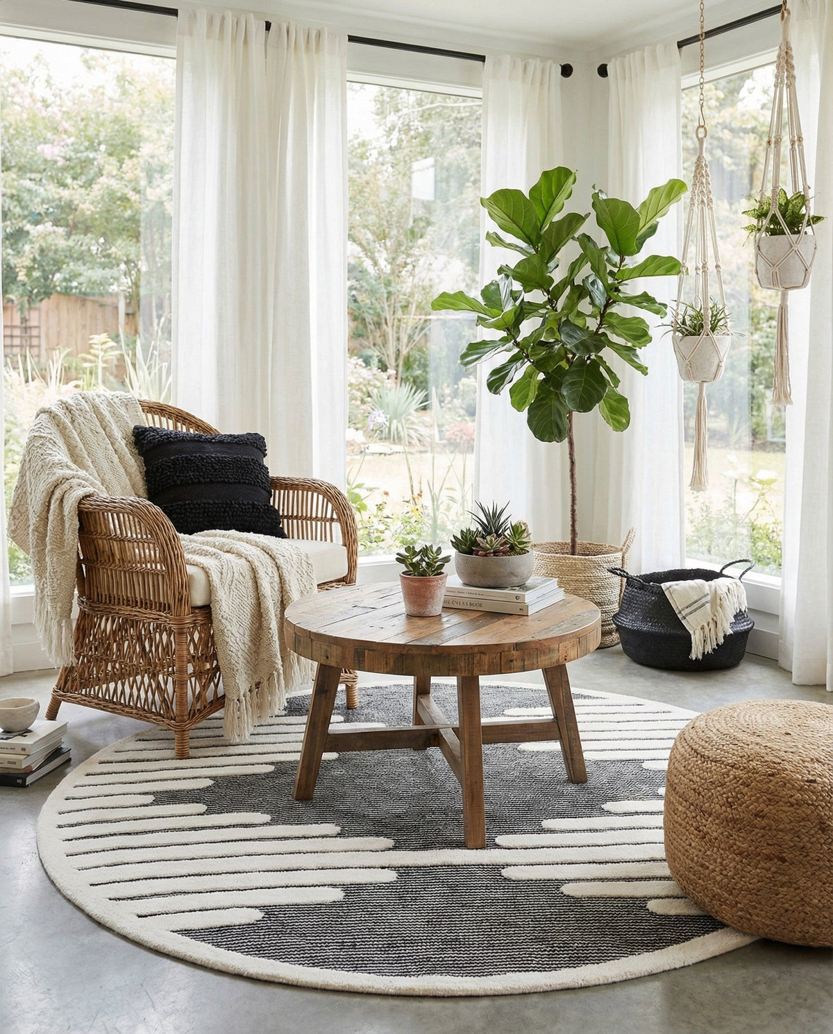 Monochrome Collection Area Rug -  Ash Round Gray  lifestyle 105