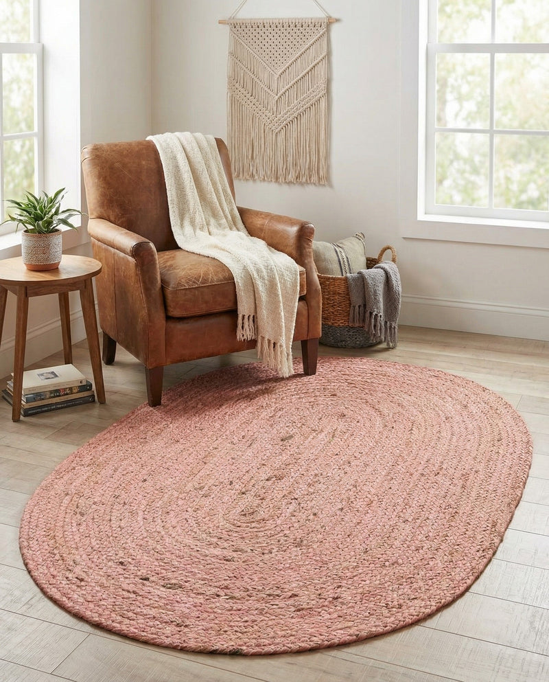 Woven Seaside Jute Collection Area Rug - Savannah (Light Pink) Oval Light Pink  lifestyle 49