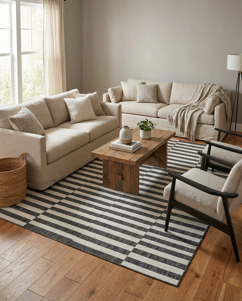 Seaside Stripes Collection Area Rug - Cabana (Charcoal) Rectangle Charcoal  lifestyle 11