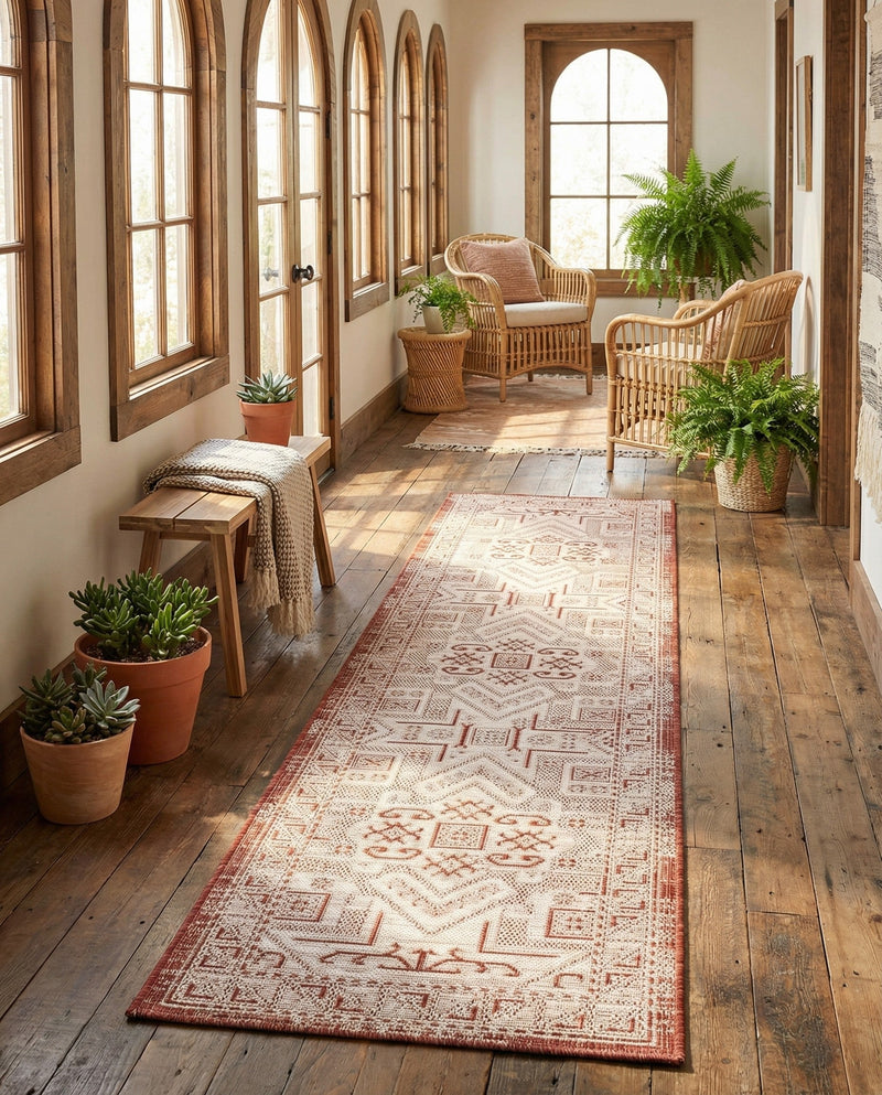 Tribal Terrace Treasures Collection Area Rug - Mayan Marina (Rust Red) Runner Rust Red  lifestyle 53