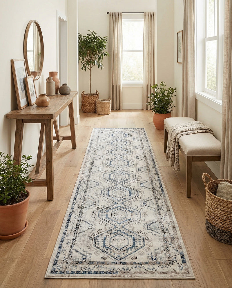 Savannah Elegance Collection Area Rug -  Tybee (Gray Blue) Runner Gray Blue  lifestyle 48