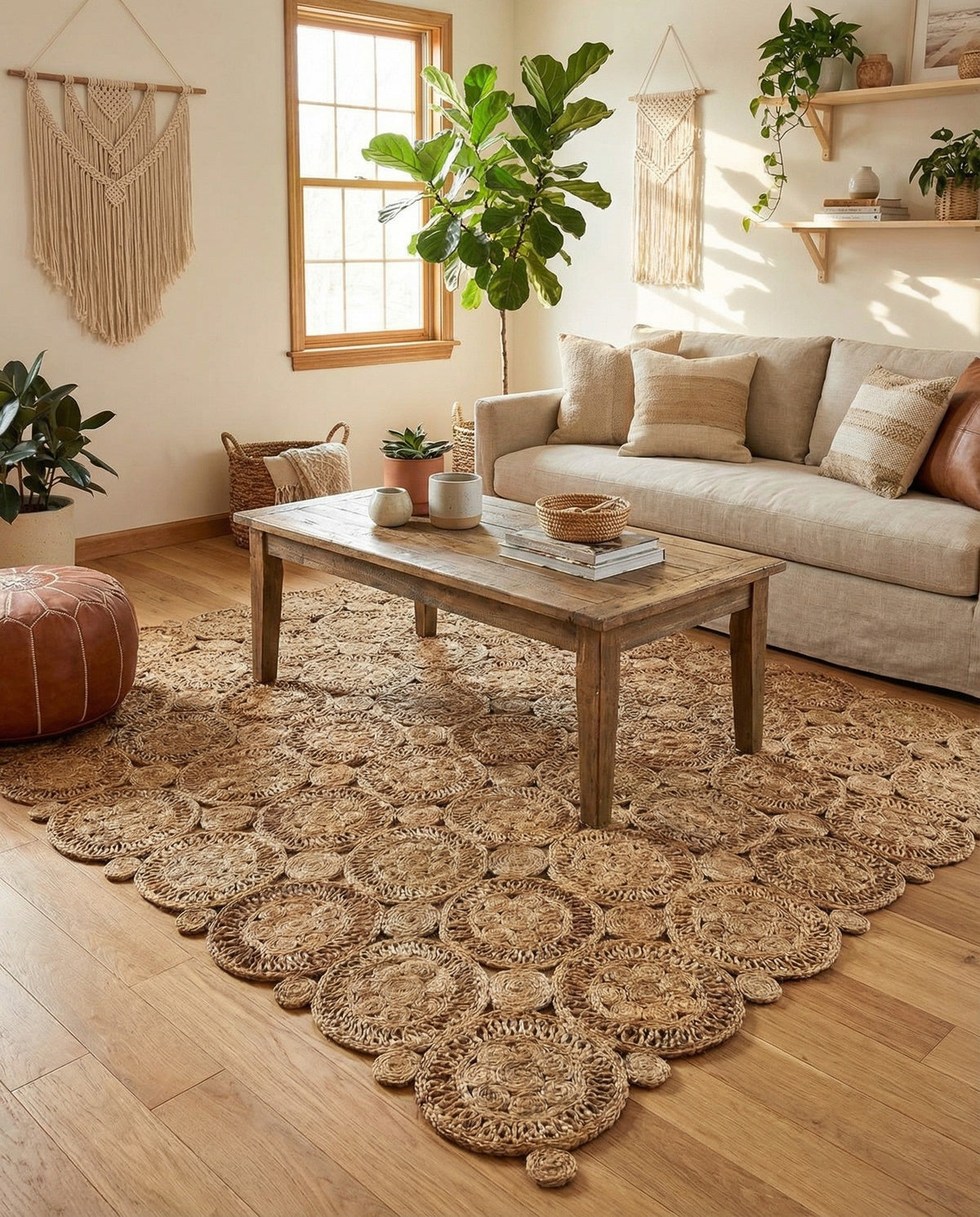 Woven Seaside Jute Collection Area Rug - Whittaker Square Natural  lifestyle 78