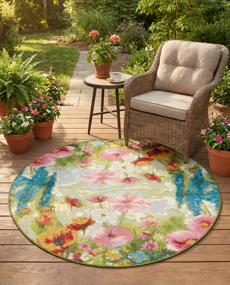 Seaside Blooms Collection Area Rug -  Amalfi Round Multi  lifestyle 14