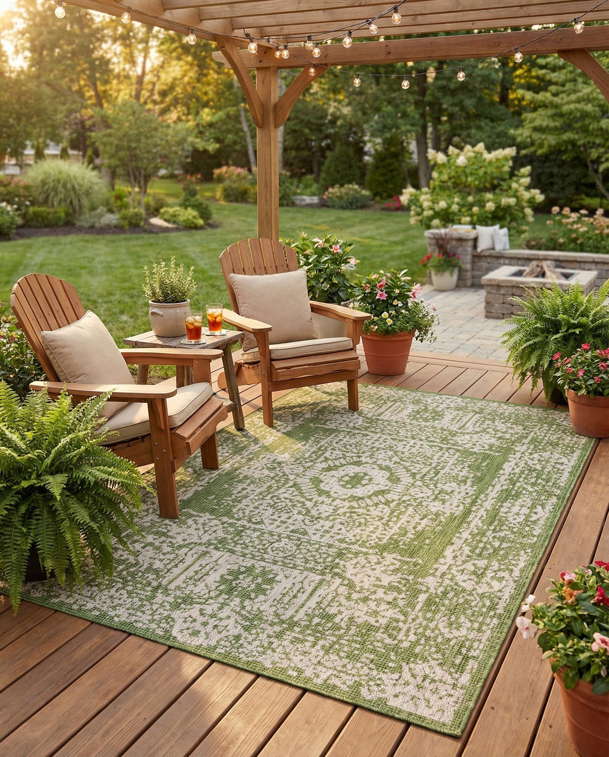 Patio Heritage Collection Area Rug - Savannah (Green) Rectangle Green  lifestyle 13