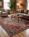 Patio Heritage Collection Area Rug -  Garden Rectangle Rust Red and Blue  lifestyle 17