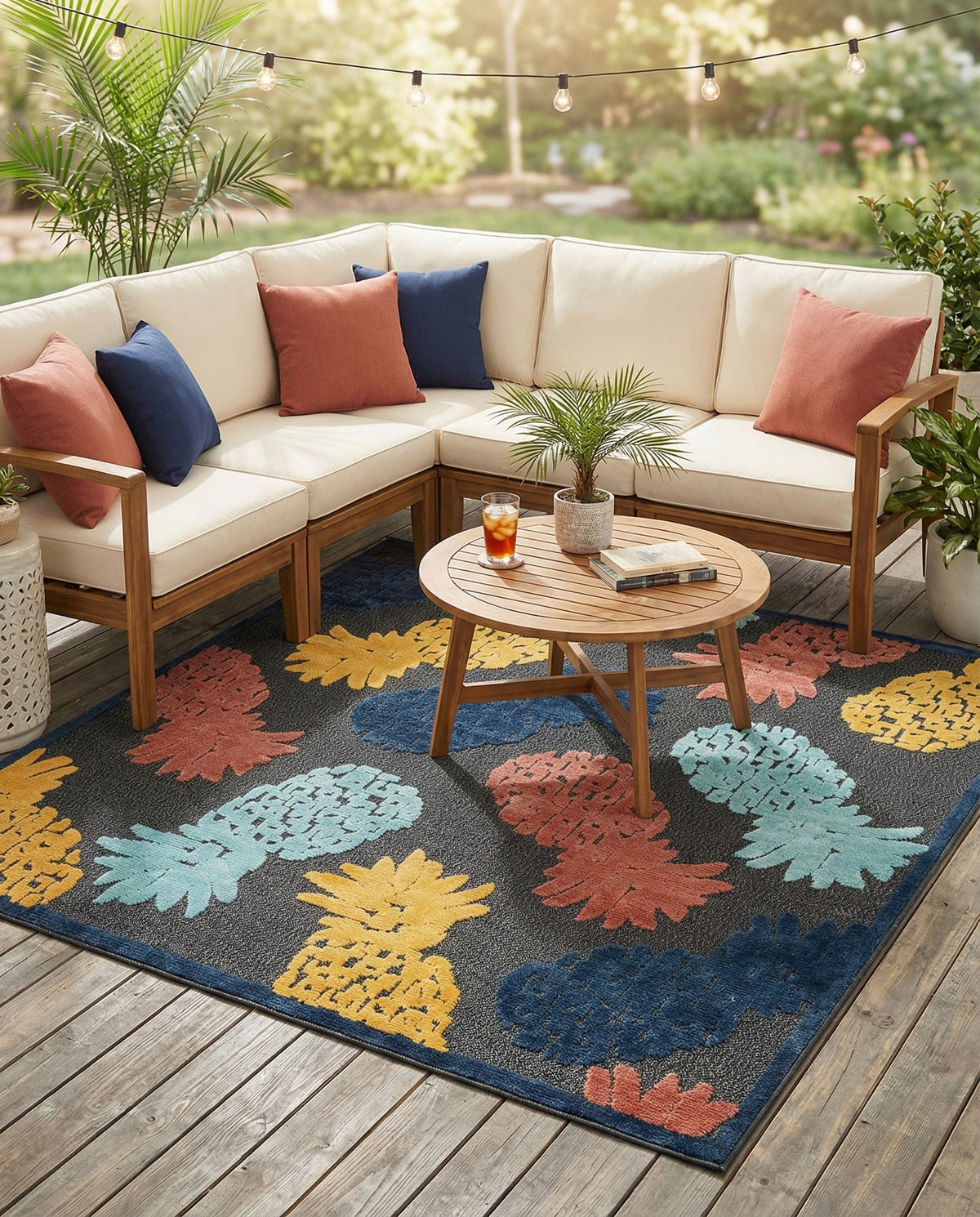 Caribbean Terrace Collection Area Rug -  Nevis Square Black  lifestyle 83