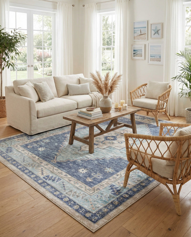 Savannah Series Collection Area Rug -  Augusta (Sky blue) Rectangle Sky blue  lifestyle 36