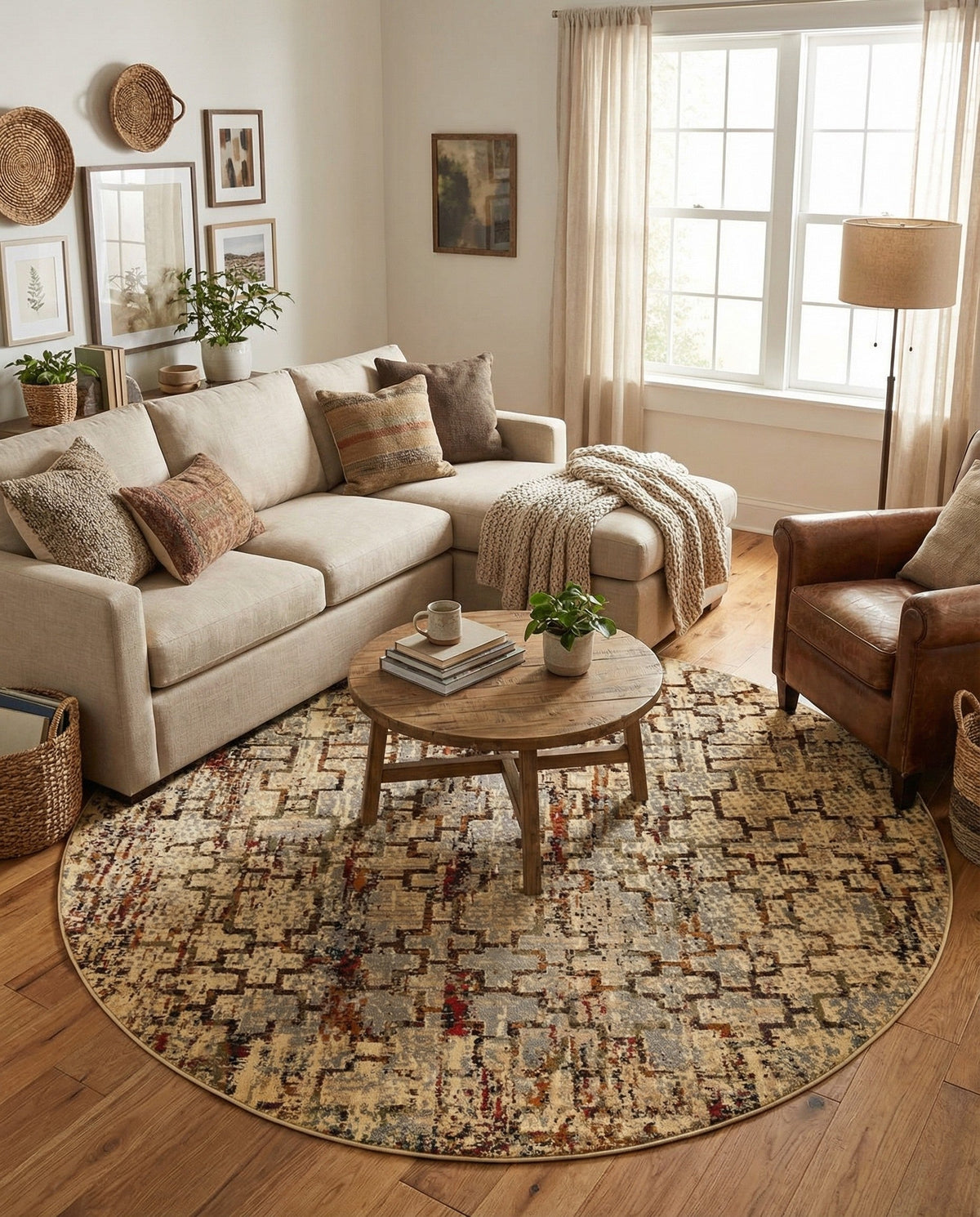 Neptune Elegance Collection Area Rug -  Proteus Round Beige Cream  lifestyle 138