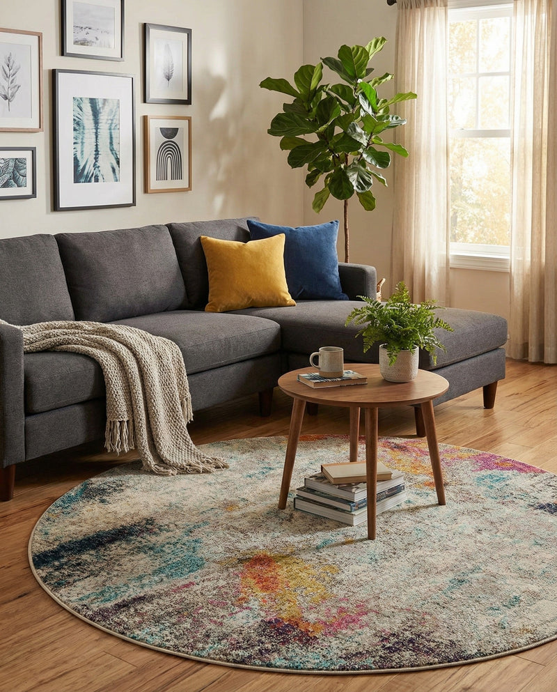 Chromatic Oasis Collection Area Rug -  Azure Round Beige  lifestyle 79