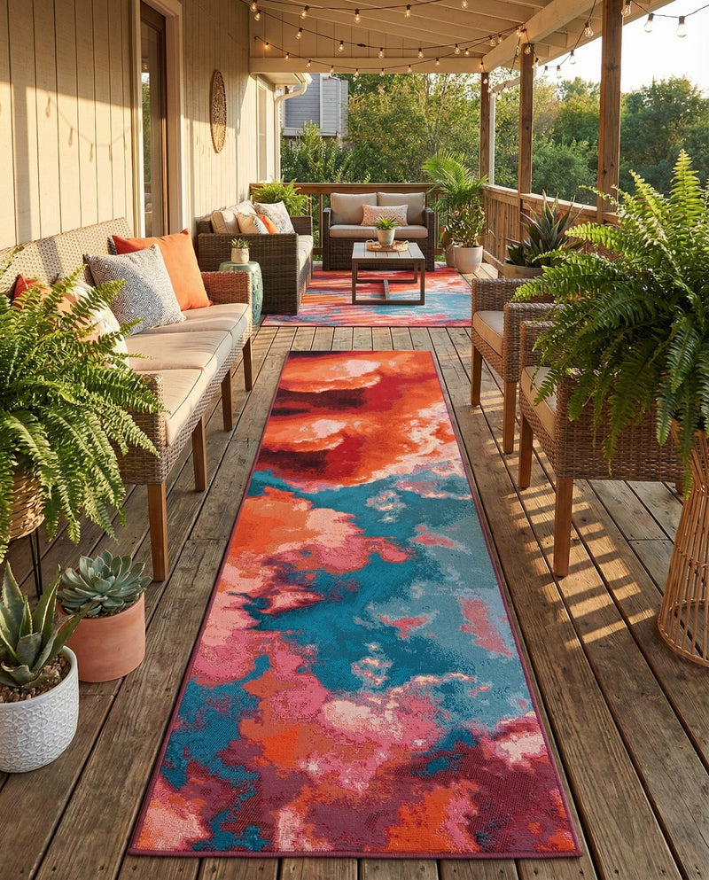 Urban Terrace Collection Area Rug -  Patio Runner Gray and Pink  lifestyle 53