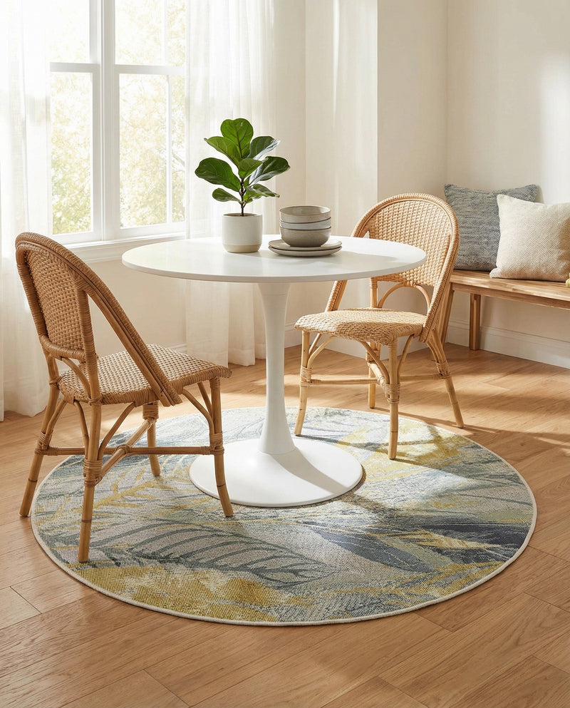Seaside Blooms Collection Area Rug -  Blossom Round Gray Ivory Yellow  lifestyle 76