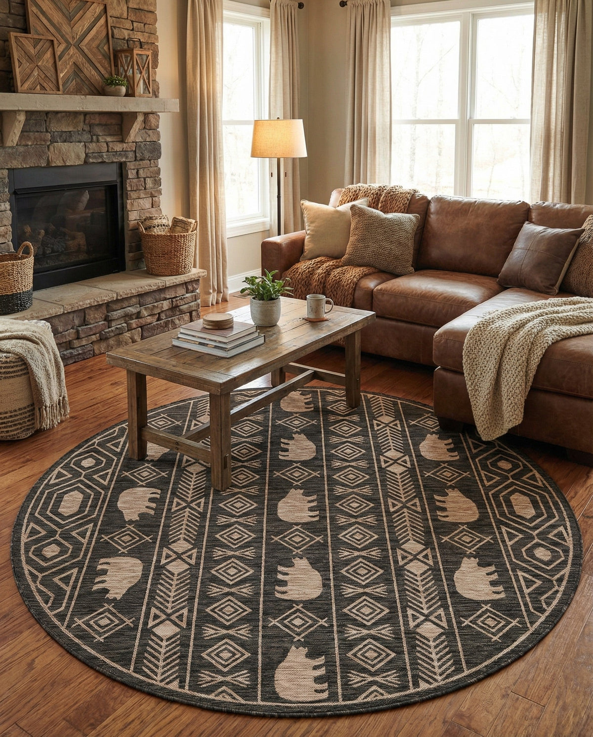 Mesa Oasis Rugs Collection Area Rug - Sundown Round Black  lifestyle 141