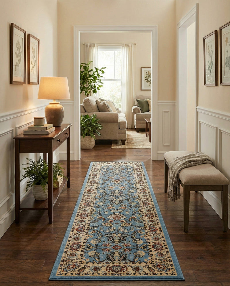 Isfahan Elegance Collection Area Rug - Naghsh-e Jahan (Light Blue) Runner Light Blue  lifestyle 74