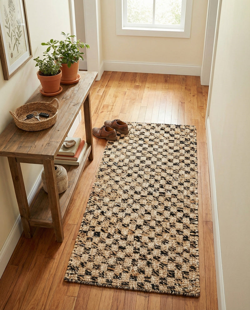 Plaid Savannah Collection Area Rug - Charleston Runner Black and Natural  lifestyle 31