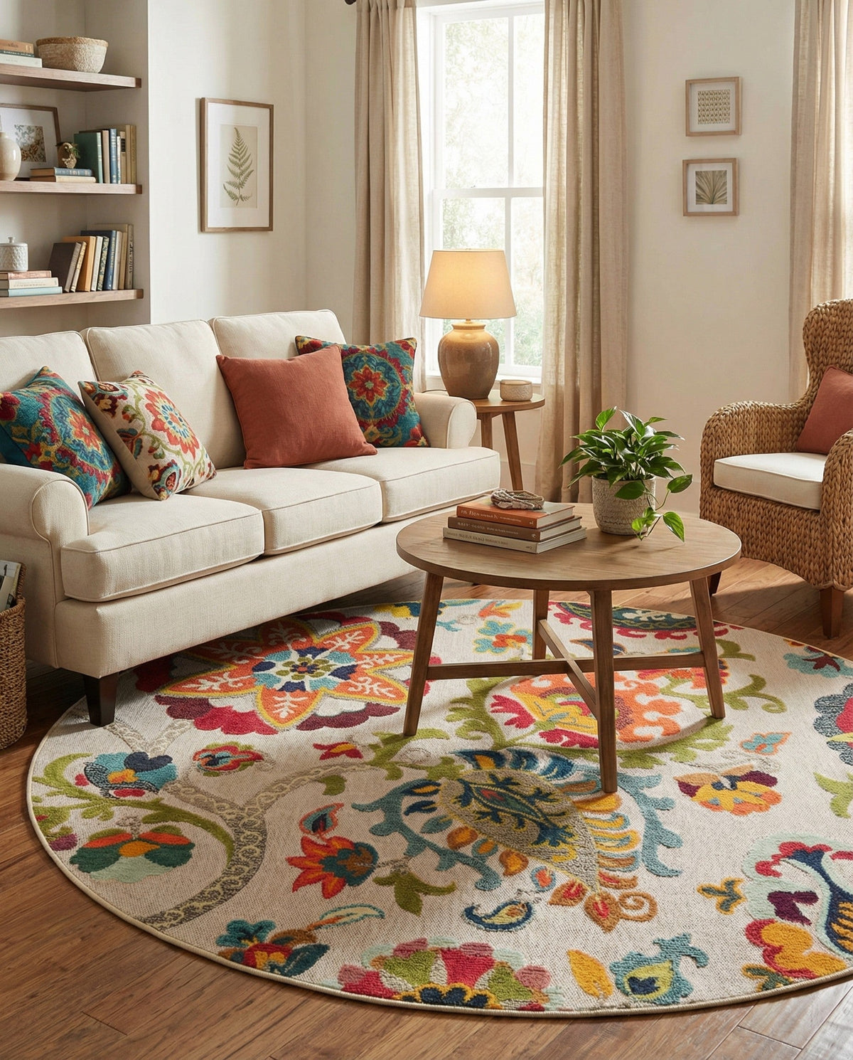 Outdoor Marrakesh Collection Area Rug - Fes Round Multi Beige  lifestyle 171