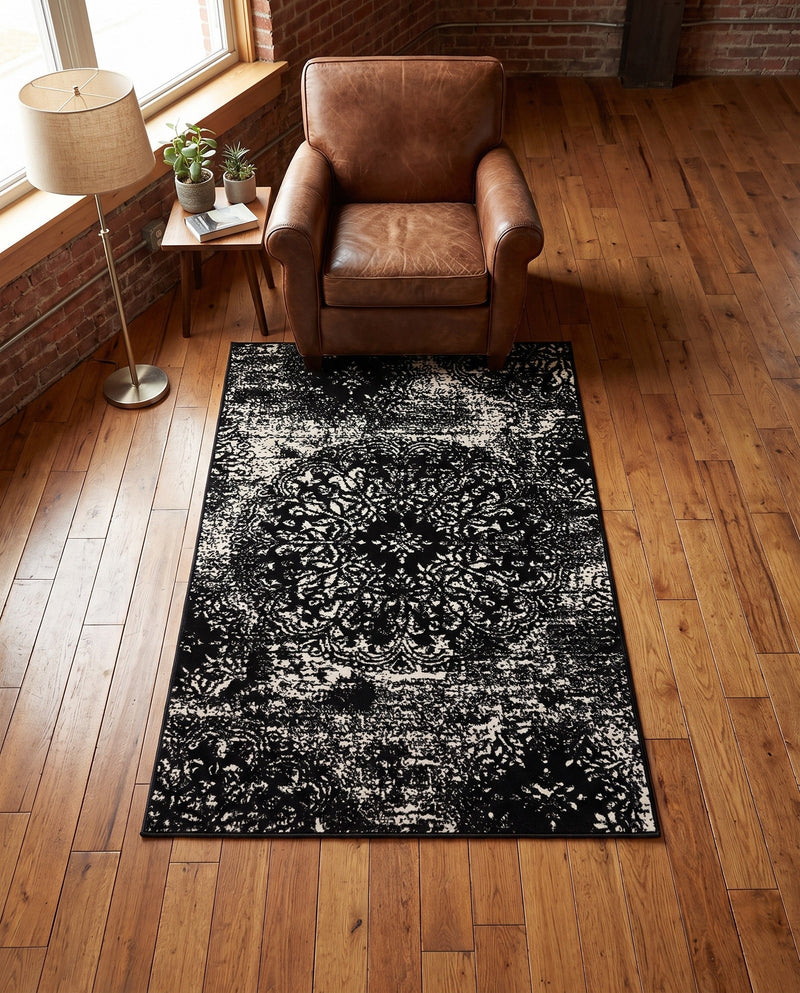 Riviera Elegance Collection Area Rug -  Monaco (Black) Rectangle Black  lifestyle 32