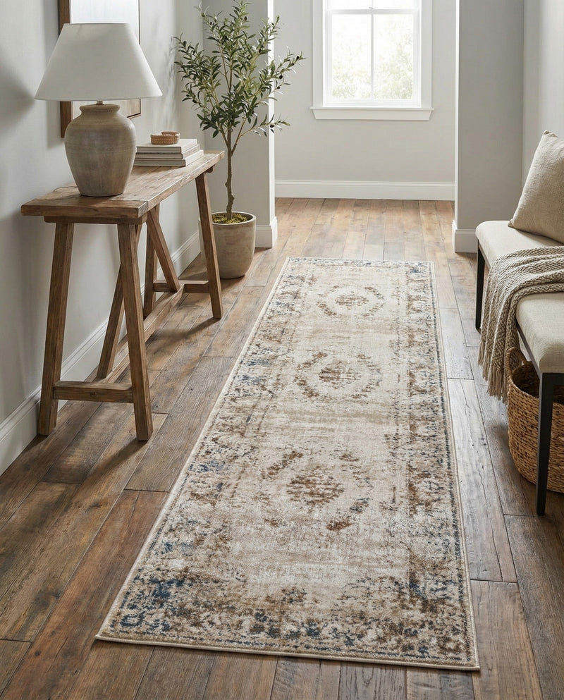 Coastal Manor Collection Area Rug -  Pierpoint Runner Blue Cream  lifestyle 34