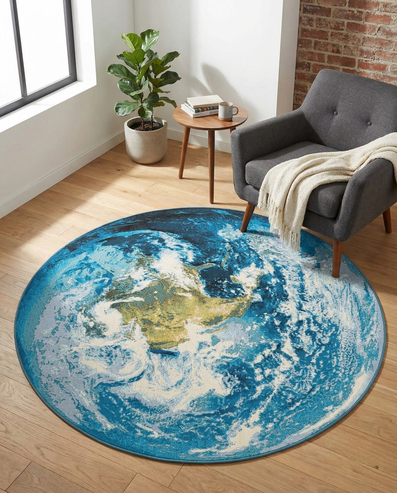 Urban Terrace Collection Area Rug -  Pergola Round Blue  lifestyle 56
