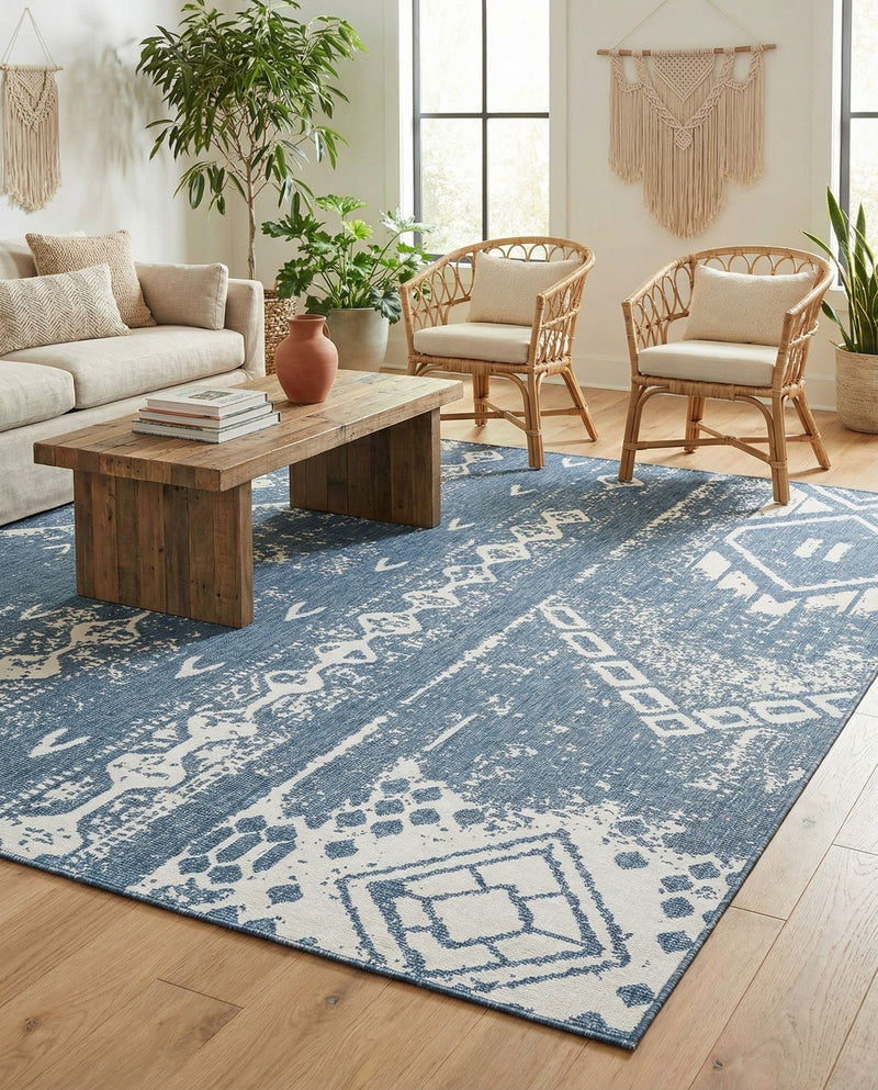 Desert Nomad Terrace Collection Area Rug - Sahara (Blue) Square Blue  lifestyle 31