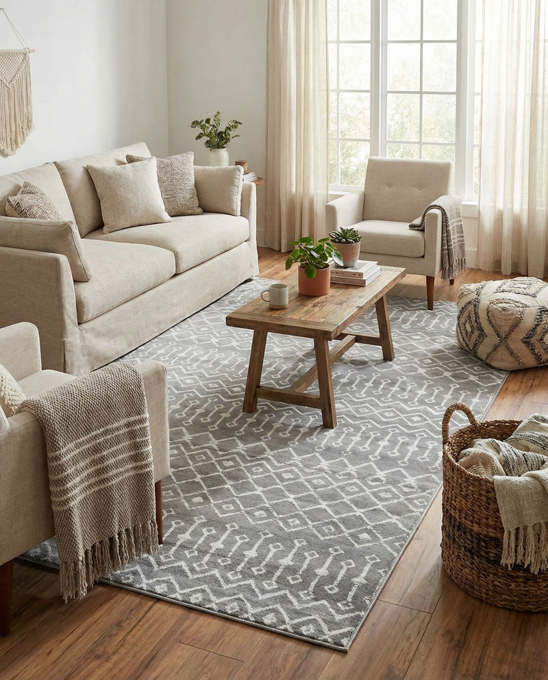 Marrakech Lattice Collection Area Rug - Medina (Gray) Rectangle Gray  lifestyle 15