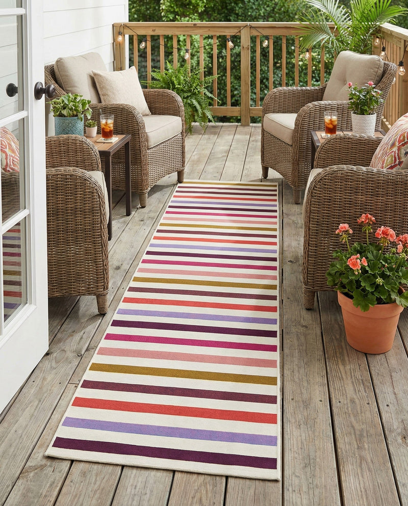 Seaside Stripes Collection Area Rug - Azul Runner White  lifestyle 64