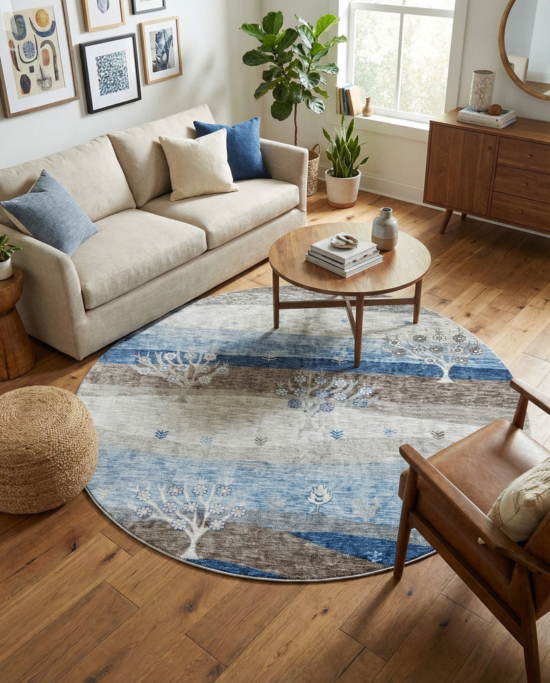Zagros Shades Collection Area Rug -  Behbahan Round Blue Gray  lifestyle 61